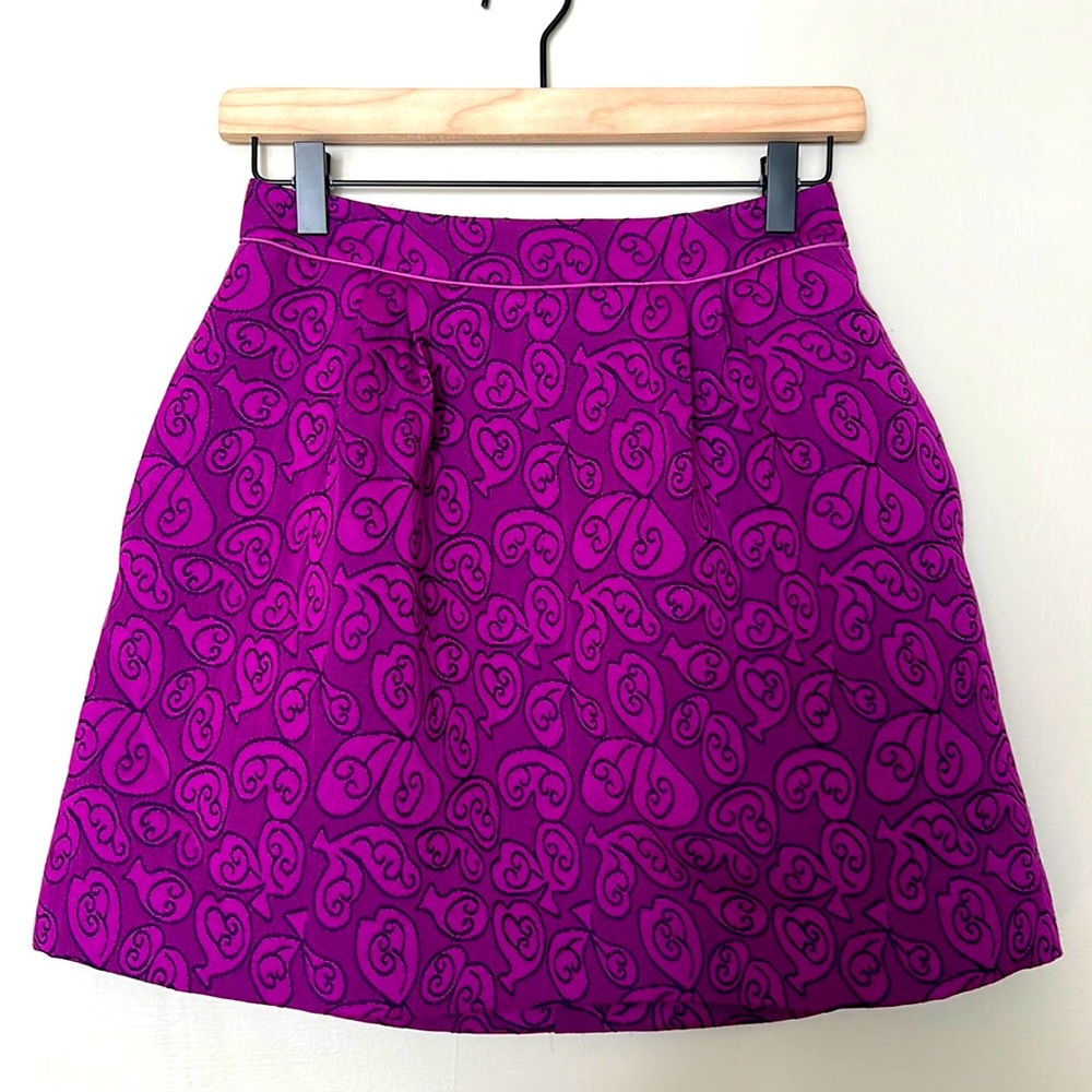 Anthropologie HD in Paris Prunus Floral Brocade Pattern Purple Skirt Size 00